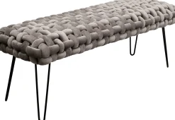 Ławka do przedpokoju w kolorze szarym nogi czarne stalowe 128 cm