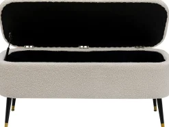 Ławka do przedpokoju ze schowkiem tkanina pluszowa biała 109x45 cm