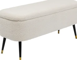 Ławka do przedpokoju ze schowkiem tkanina pluszowa biała 109x45 cm