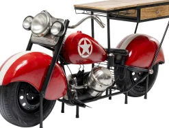 Barek motocykl czerwony vintage 210x98 cm blat drewno mango