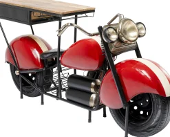 Barek motocykl czerwony vintage 210x98 cm blat drewno mango