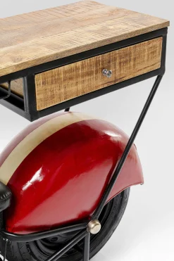 Barek motocykl czerwony vintage 210x98 cm blat drewno mango