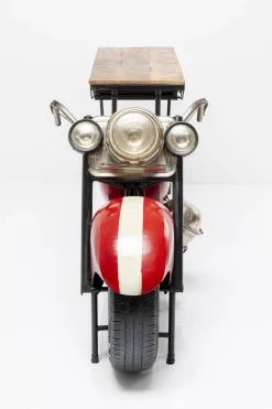 Barek motocykl czerwony vintage 210x98 cm blat drewno mango