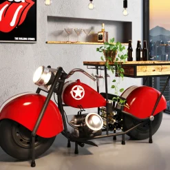 Barek motocykl czerwony vintage 210x98 cm blat drewno mango