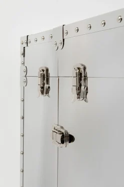 Barek na kółkach rozkładany stal srebrna wnętrze naturalne 64x145 cm