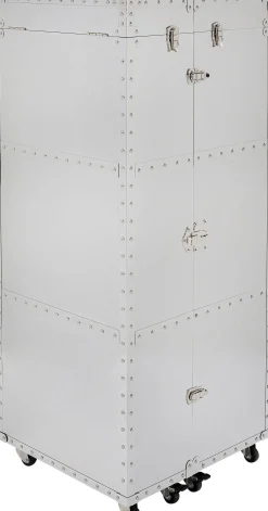 Barek na kółkach rozkładany stal srebrna wnętrze naturalne 64x145 cm