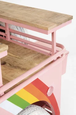 Barek w kształcie auta różowy motyw kwiatowy stal i drewno 241 cm