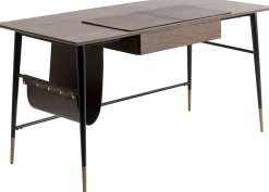 Biurko z szufladą brązowe MDF 153x71 cm skóra naturalna