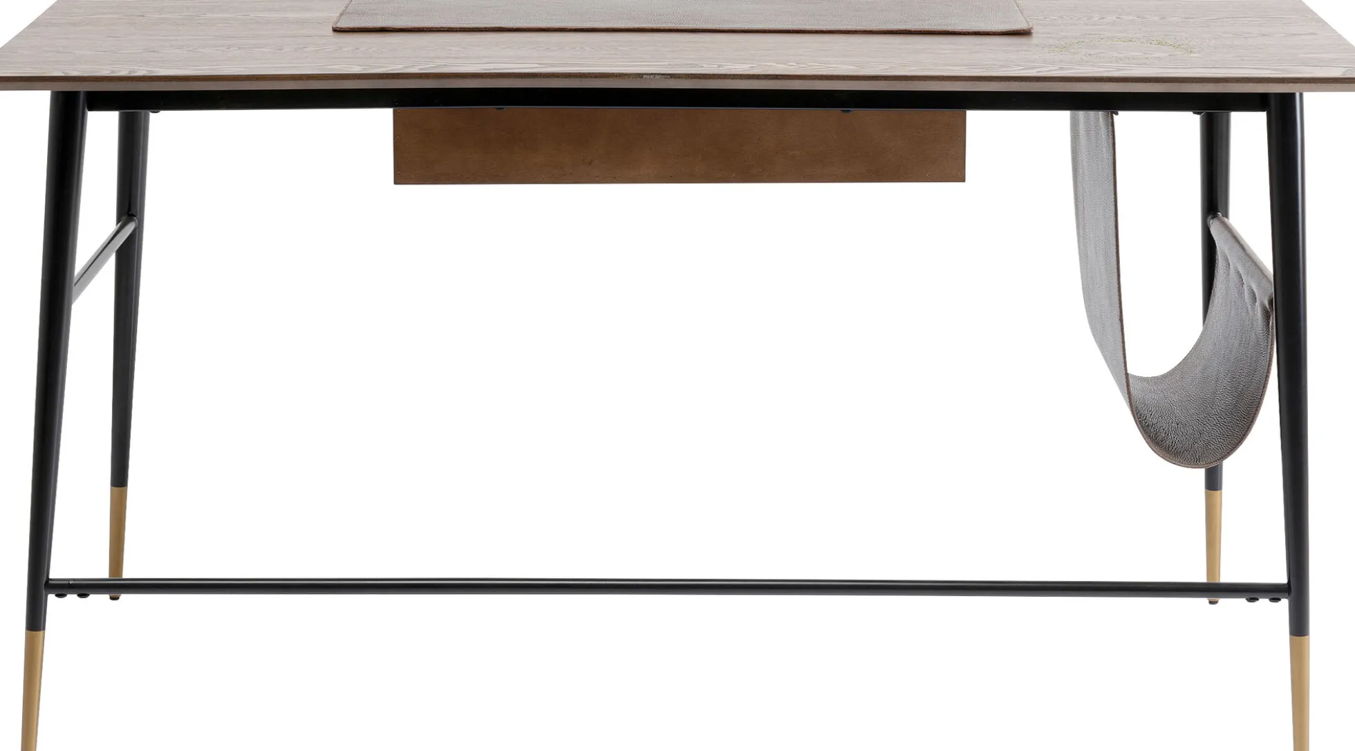 Biurko z szufladą brązowe MDF 153x71 cm skóra naturalna