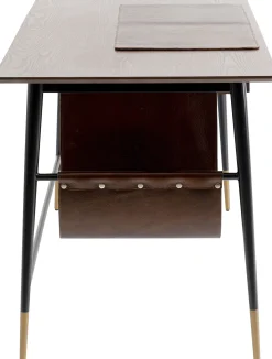 Biurko z szufladą brązowe MDF 153x71 cm skóra naturalna