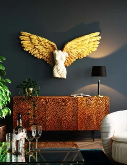 Dekoracja ścienna anioł stróż złote skrzydła kobieta 124x71 cm
