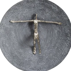 Dekoracja ścienna okrągła srebrna motyw człowieka Ø60 cm