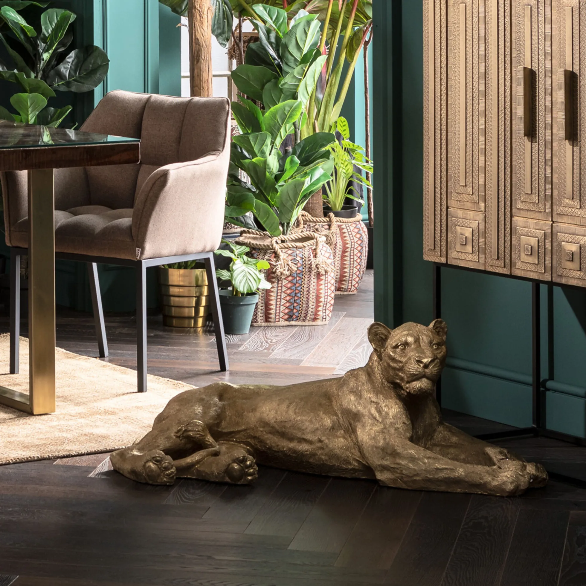 Dekoracja stojąca Lion 113x40 cm złota