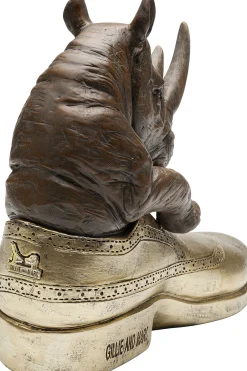 Figurka dekoracyjna brązowo-złota nosorożec w bucie 28x24 cm