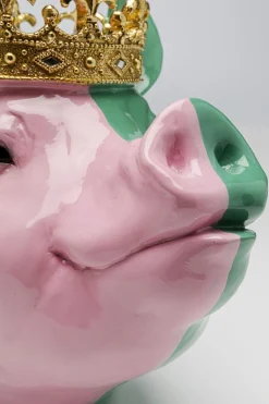 Figurka dekoracyjna świnia różowo-zielona ze złotą koroną 34x28 cm
