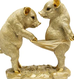 Figurka dekoracyjna w kolorze złotym motyw zwierzęcy świnki 21x20 cm