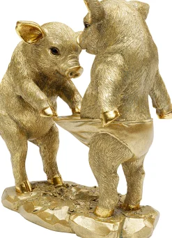 Figurka dekoracyjna w kolorze złotym motyw zwierzęcy świnki 21x20 cm