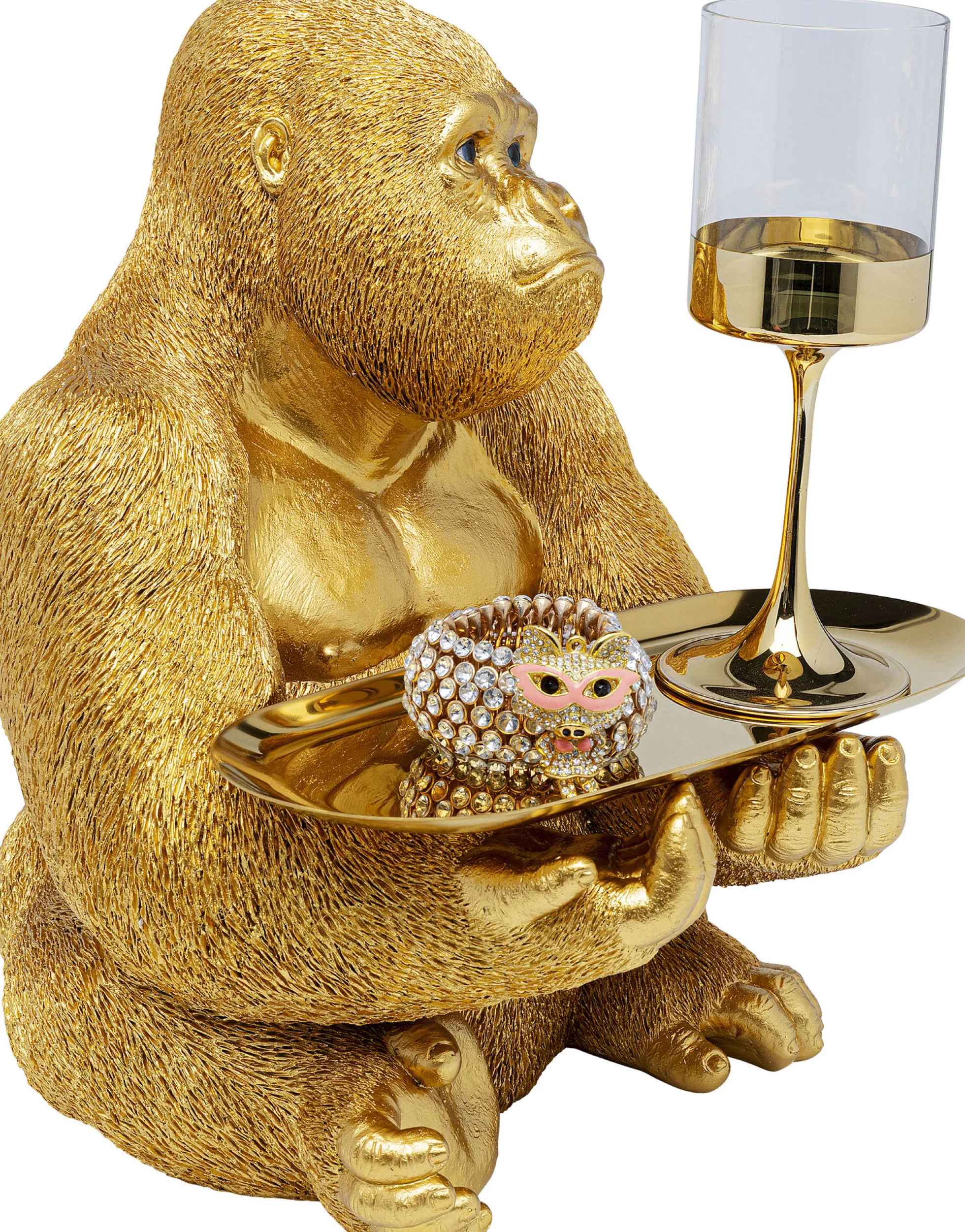 Figurka dekoracyjna z tacą Gorilla Butler 29x37 cm złota
