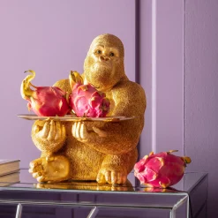 Figurka dekoracyjna z tacą Gorilla Butler 29x37 cm złota