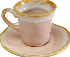 Filiżanka do espresso ze spodkiem kamionkowa różowa 88 ml
