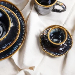 Filiżanka do espresso ze spodkiem kamionkowa ciemnoniebieska 88 ml