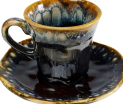 Filiżanka do espresso ze spodkiem kamionkowa ciemnoniebieska 88 ml