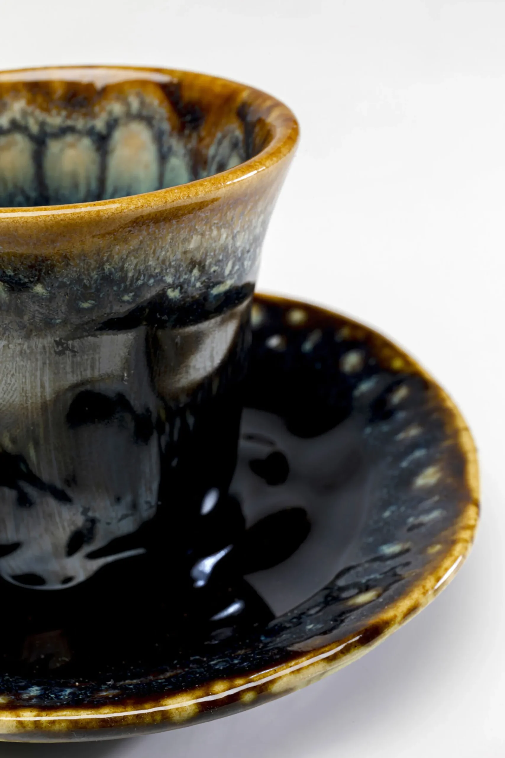 Filiżanka do espresso ze spodkiem kamionkowa ciemnoniebieska 88 ml