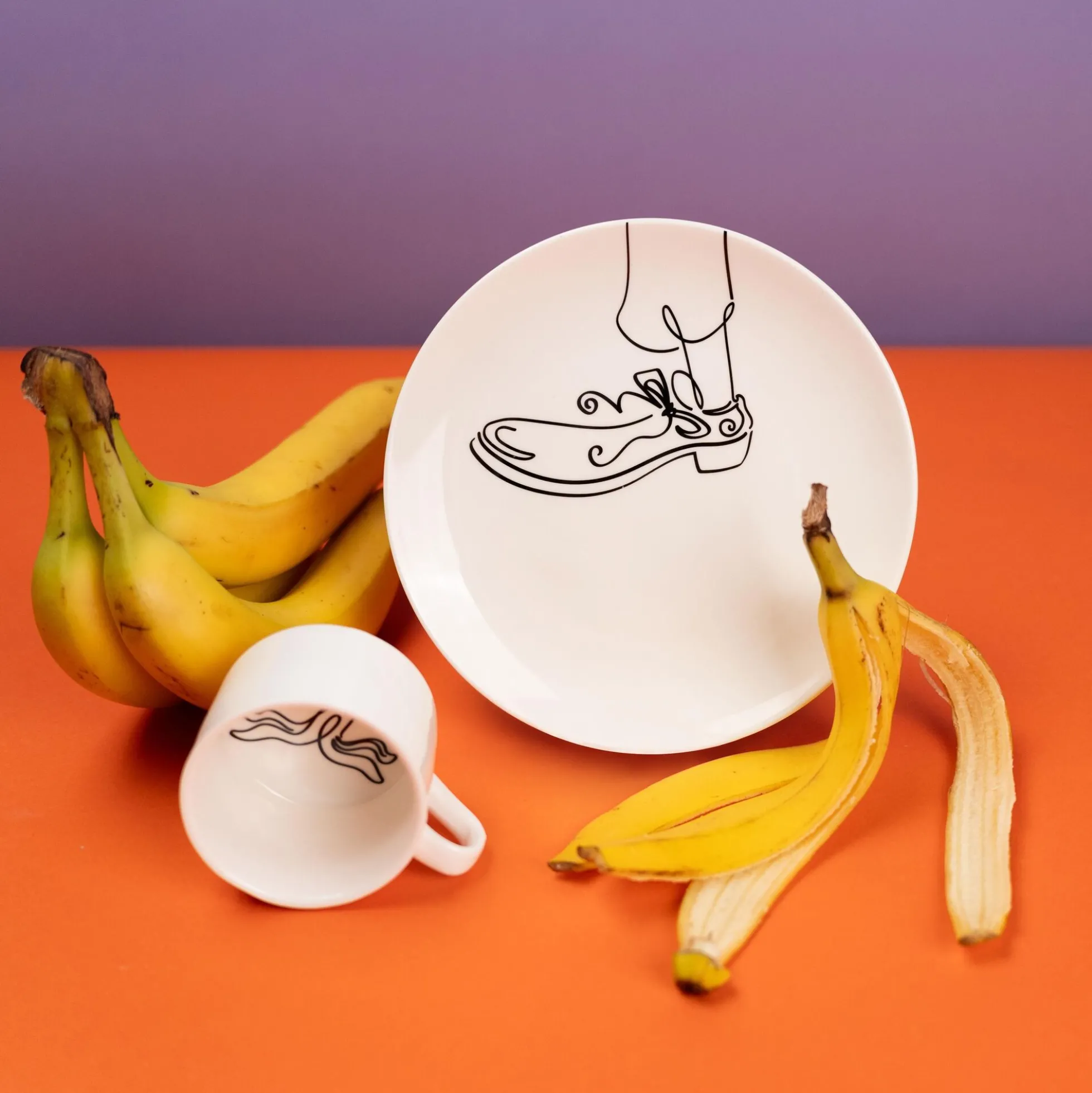 Filiżanka ze spodkiem porcelana ręcznie malowana 160 ml banan
