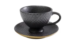 Filiżanka ze spodkiem z porcelany czarno-złota 200 ml