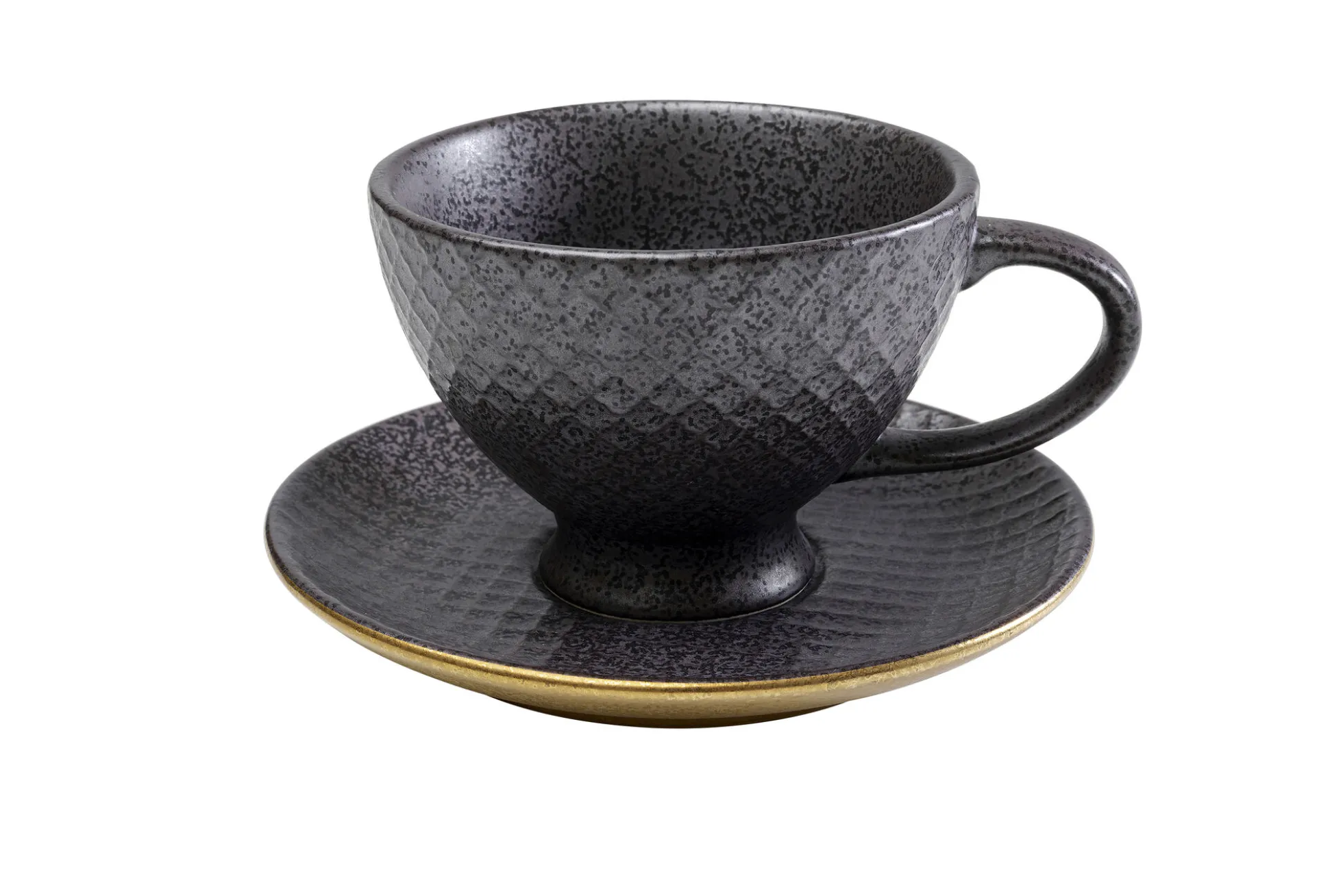 Filiżanka ze spodkiem z porcelany czarno-złota 200 ml