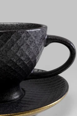 Filiżanka ze spodkiem z porcelany czarno-złota 200 ml