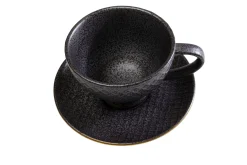 Filiżanka ze spodkiem z porcelany czarno-złota 200 ml