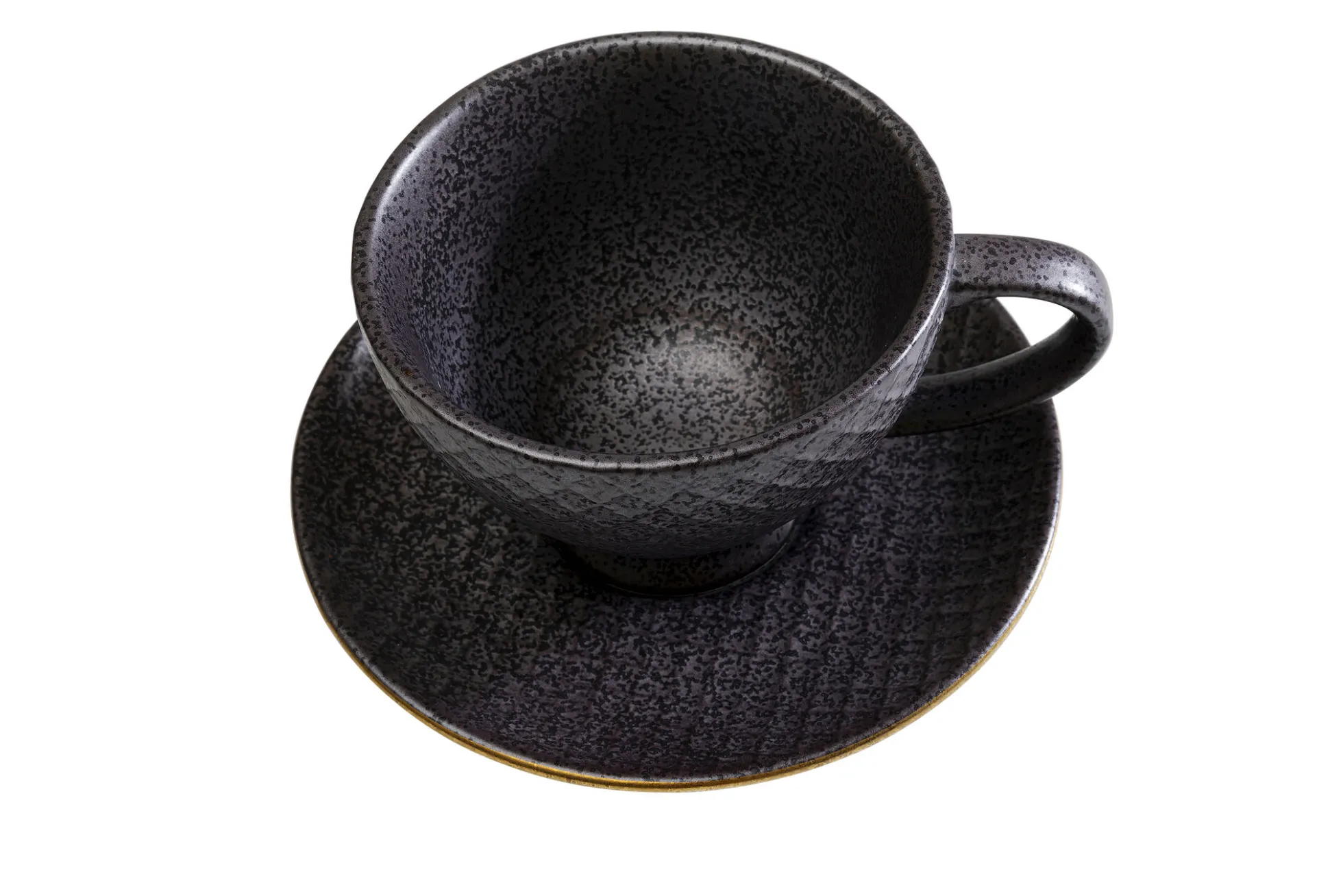 Filiżanka ze spodkiem z porcelany czarno-złota 200 ml