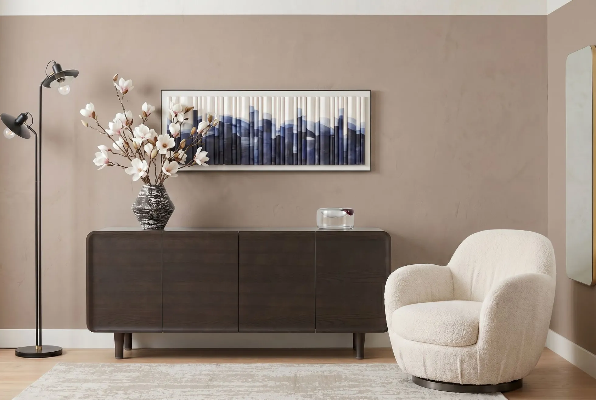 Fotel biały obrotowy skandynawski boucle do salonu 88x90 cm