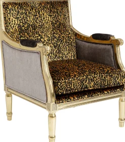 Fotel glamour do salonu panterka rama złota 70x98 cm