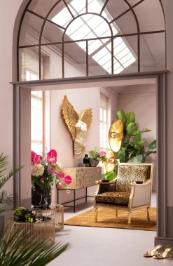Fotel glamour do salonu panterka rama złota 70x98 cm