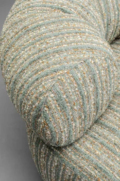 Fotel obrotowy boucle niebieskie paski podstawa złota 95x70 cm