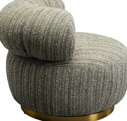 Fotel obrotowy boucle niebieskie paski podstawa złota 95x70 cm