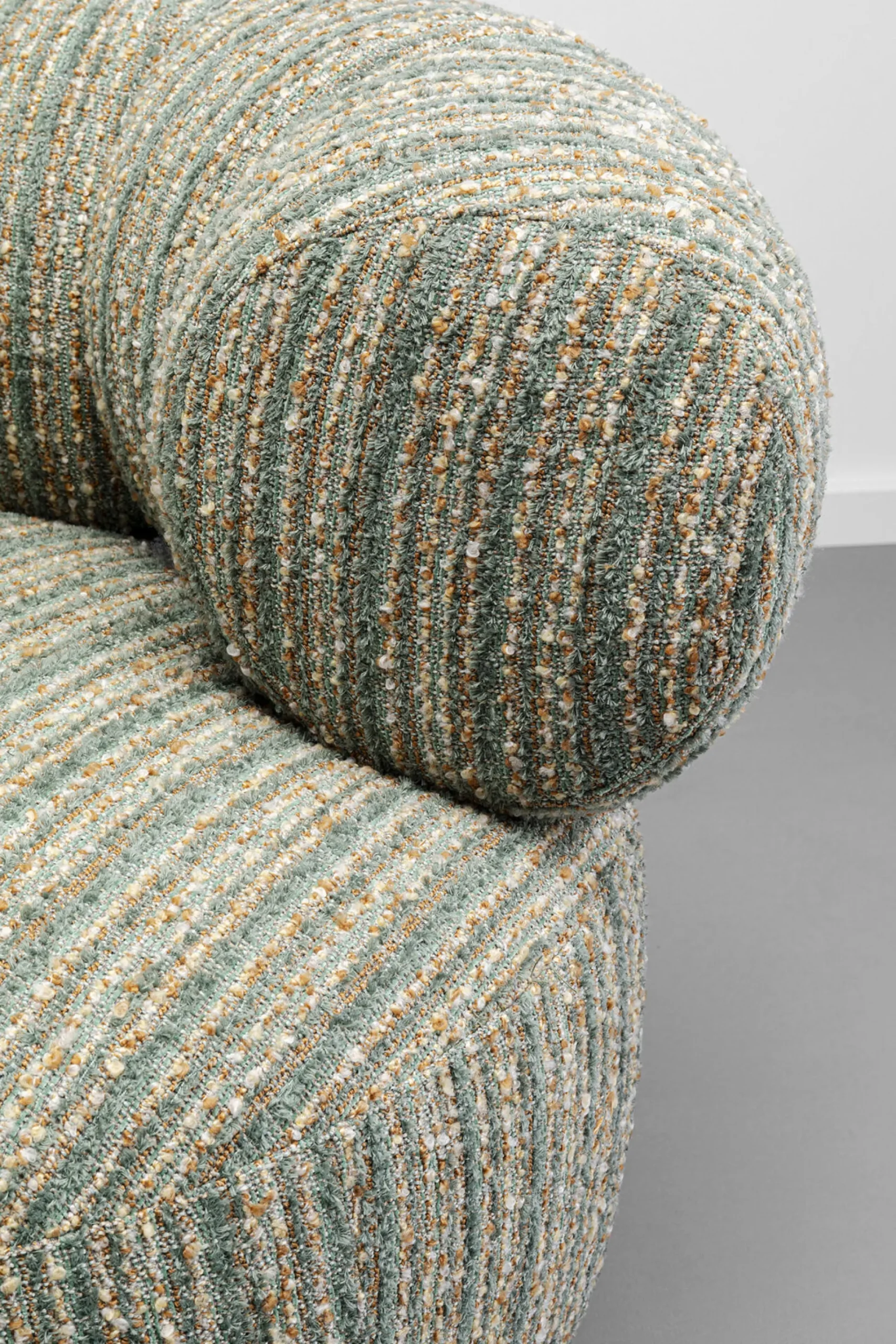 Fotel obrotowy boucle niebieskie paski podstawa złota 95x70 cm