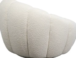 Fotel obrotowy do salonu biały tkanina boucle 94x66 cm