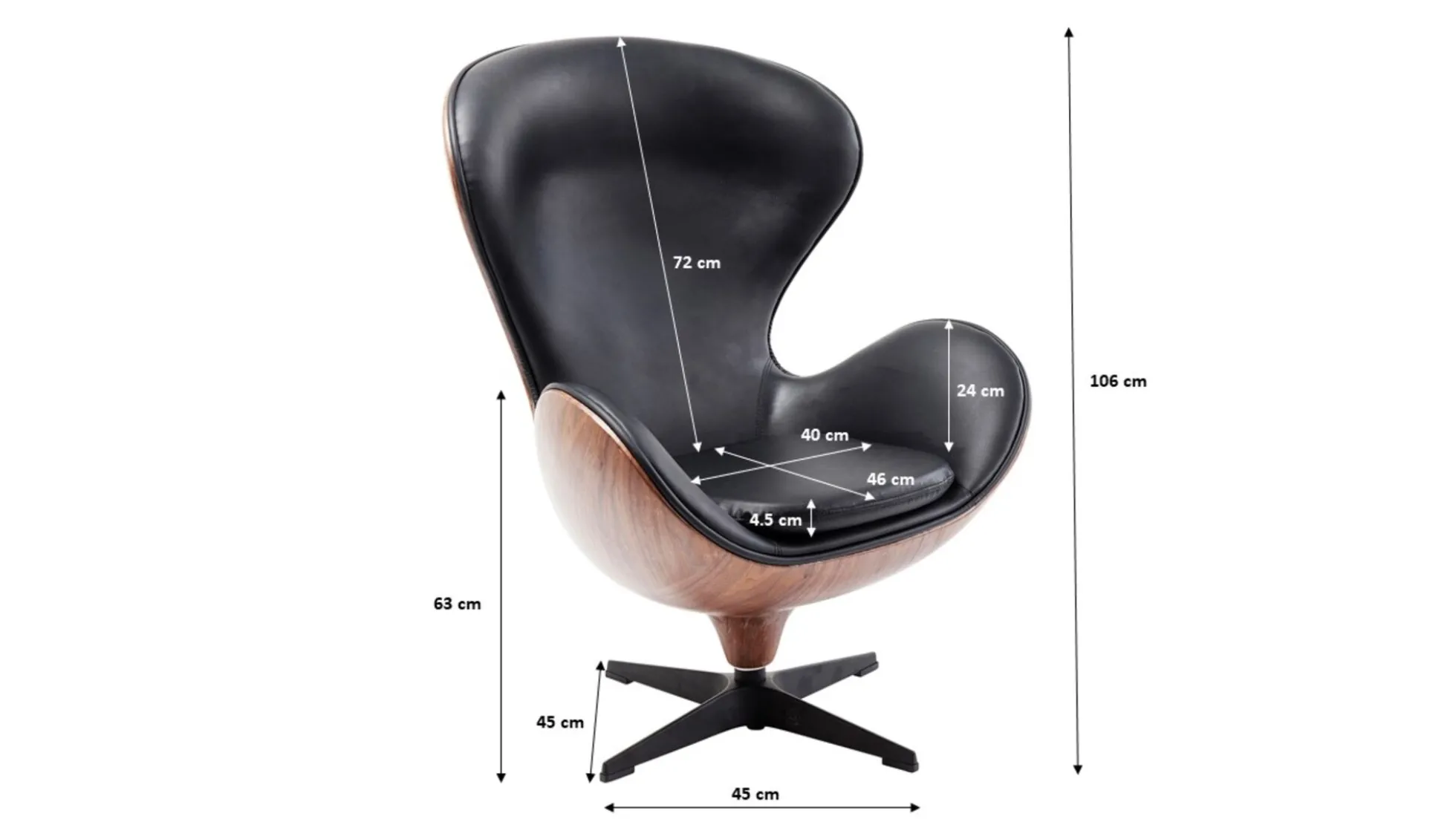 Fotel obrotowy Loung 43x114 cm czarno-orzechowy