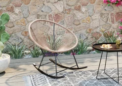 Fotel ogrodowy bujany naturalny nogi stalowe czarne 73x85 cm