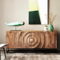 Komoda drewniana czterodrzwiowa boho podstawa czarna 177x75 cm