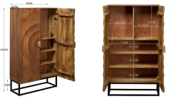 Komoda drewniana 2-drzwiowa boho podstawa czarna 76x140 cm