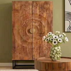 Komoda drewniana 2-drzwiowa boho podstawa czarna 76x140 cm