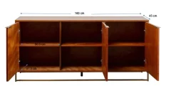 Komoda 3-drzwiowa fornir orzechowy nogi złote stalowe 160x78 cm front efekt 3D