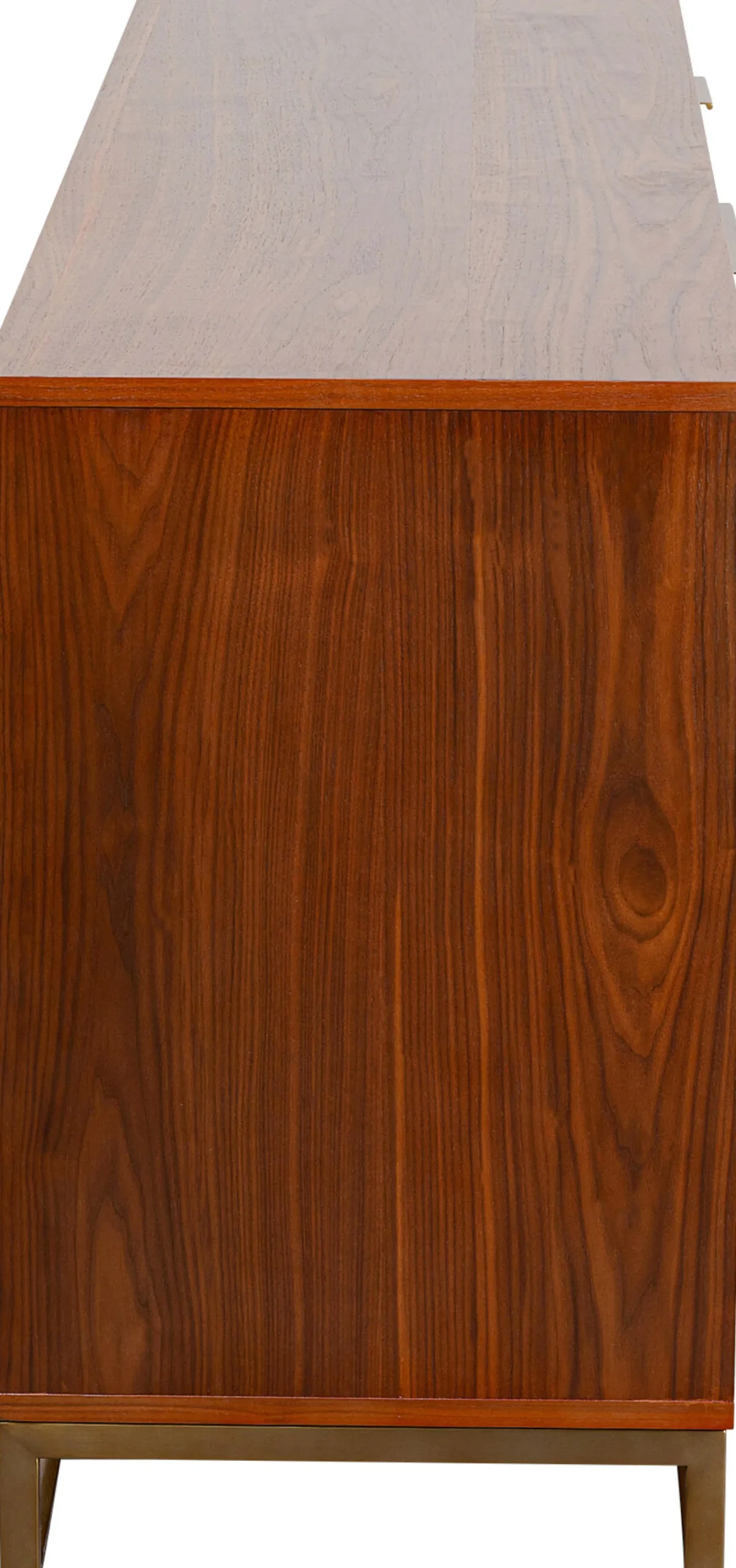Komoda 3-drzwiowa fornir orzechowy nogi złote stalowe 160x78 cm front efekt 3D
