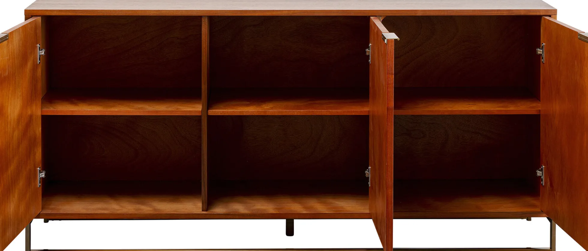 Komoda 3-drzwiowa fornir orzechowy nogi złote stalowe 160x78 cm front efekt 3D
