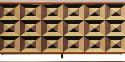Komoda 3-drzwiowa fornir orzechowy nogi złote stalowe 160x78 cm front efekt 3D