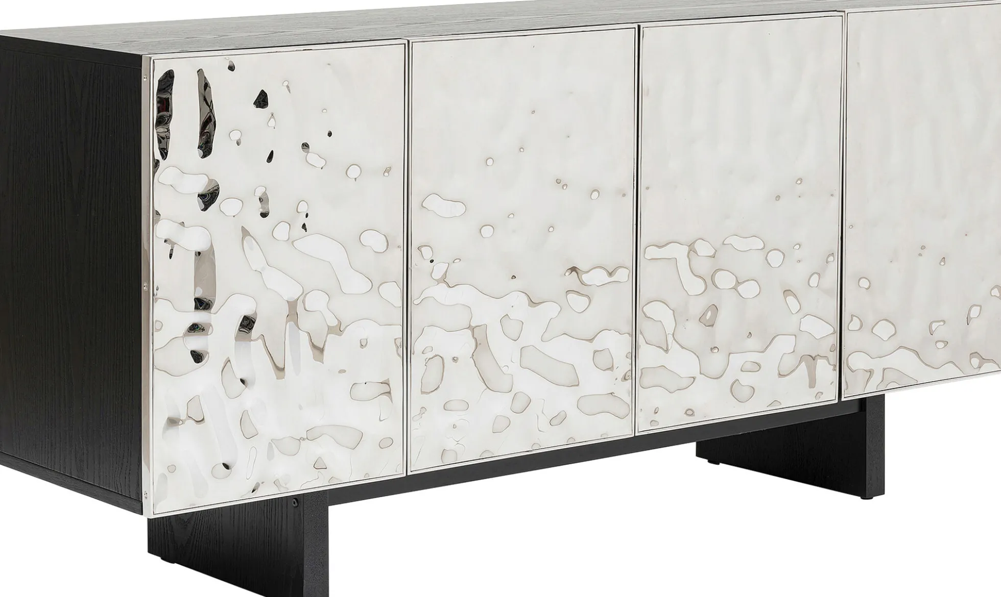 Komoda 4-drzwiowa fornirowana czarna front srebrny ze stali nierdzewnej 160x78 cm